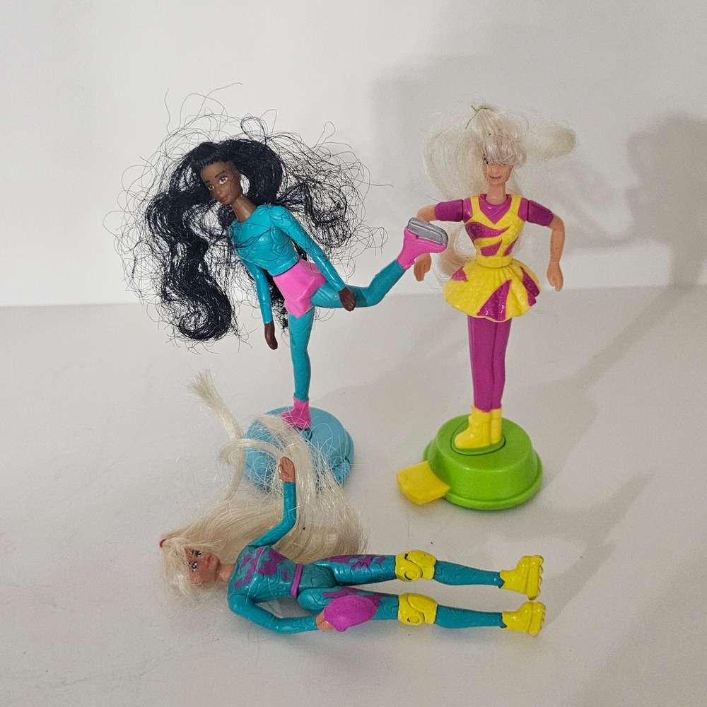 Vintage 90s Skater and Gymnast Action Figure Dolls Lot of 3 Neon Outfits